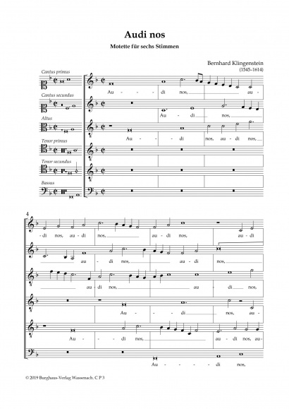 Klingenstein, Bernhard (1545– 1614): Audi nos<br>Chorpartitur