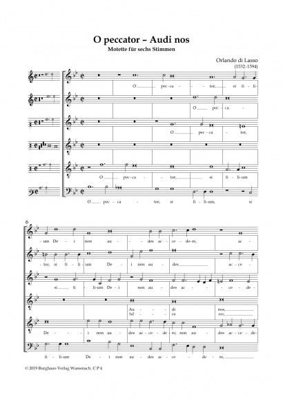 di Lasso, Orlando (1532–1594): O peccator – Audi nos<br>Score