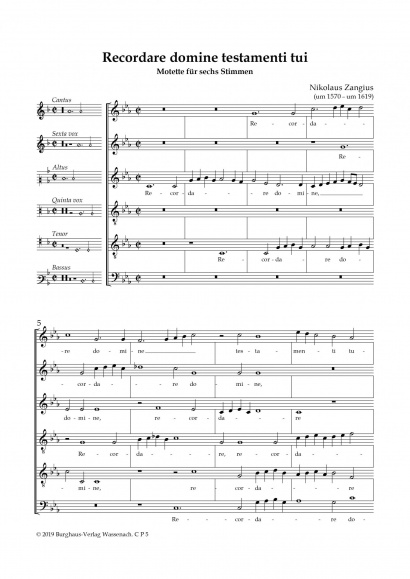 Zangius, Nikolaus (~1570–1619): Recordare domine testamenti tui<br>Chorpartitur