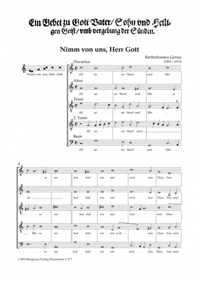 Gesius, Bartholomäus (1562– 1613): Nimm von uns, Herr Gott<br>Chorpartitur