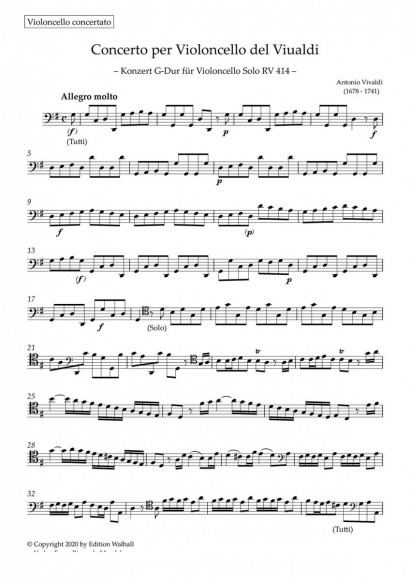 Vivaldi, Antonio (1678–1741): Concert No. 17 G major RV 414 – Set of parts