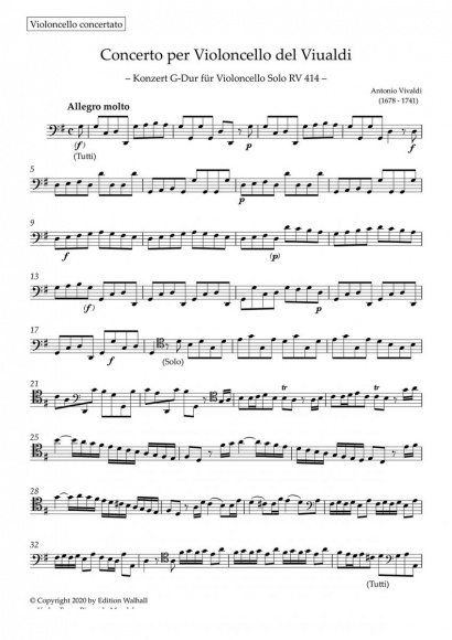 Vivaldi, Antonio (1678–1741):<br>Konzert Nr. 17 G-Dur RV 414<br>Stimmenset