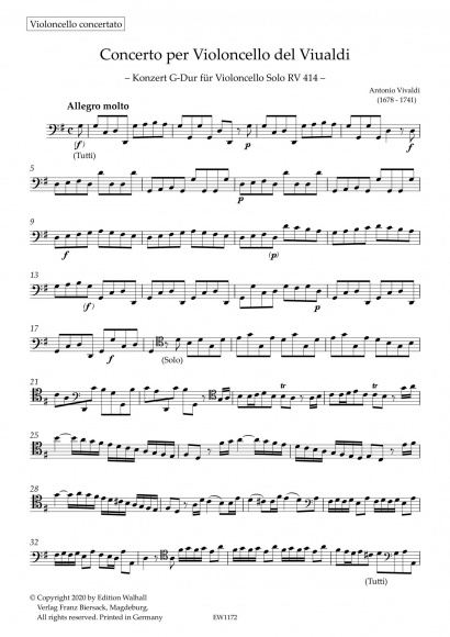 Vivaldi, Antonio (1678–1741):<br>Konzert Nr. 17 G-Dur RV 414<br>Ergänzerstimmen