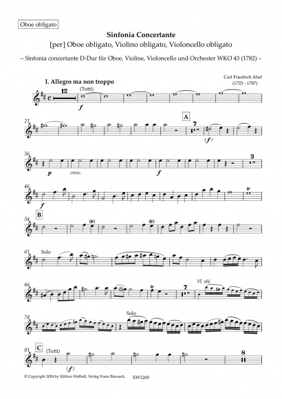 Abel, Carl Friedrich (1723–1787):<br>Sinfonia Concertante No. 2 D Major <br>WKO 43<br>Set of parts
