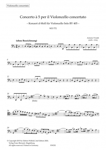 Vivaldi, Antonio (1678–1741):<br>Konzert Nr. 8 d-Moll RV 405<br>Stimmenset