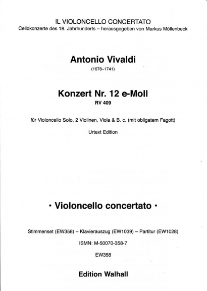 Vivaldi, Antonio (1678–1741):<br>Konzert Nr. 12<br>e-Moll<br>RV 409<br>Stimmenset