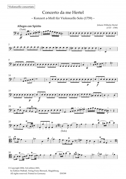 Hertel, Johann Wilhelm<br> (1727- 1789):<br>Konzert a-Moll (1759)<br>Set of parts