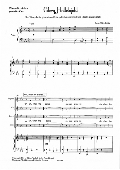 Kalke, Ernst-Thilo (*1924): Glory Halleluja!<br>- piano direction (mixed choir)
