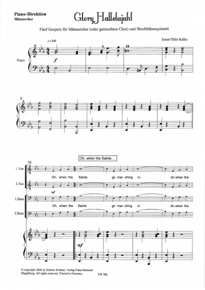 Kalke, Ernst-Thilo (*1924): Glory Halleluja!<br>- piano direction (men’s choir)