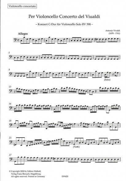 Vivaldi, Antonio (1678–1741): Concerto No 1 C Major RV 398 – Set of parts