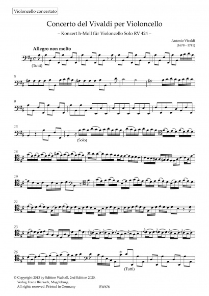 Vivaldi, Antonio (1678–1741):<br>Konzert Nr. 27 h-Moll RV 424<br>Stimmenset