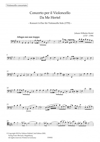 Hertel, Johann Wilhelm<br> (1727- 1789):<br>Konzert A-Dur (1759)<br>Set of parts