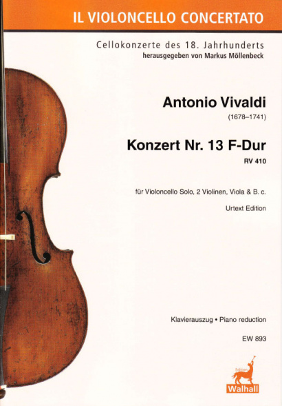 Vivaldi, Antonio (1678–1741):<br>Konzert Nr. 13<br> F-Dur<br>RV 410<br>Klavierauszug