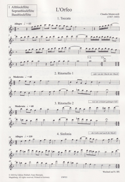 Monteverdi, Claudio (1567–1643): L’Orfeo – Set of parts
