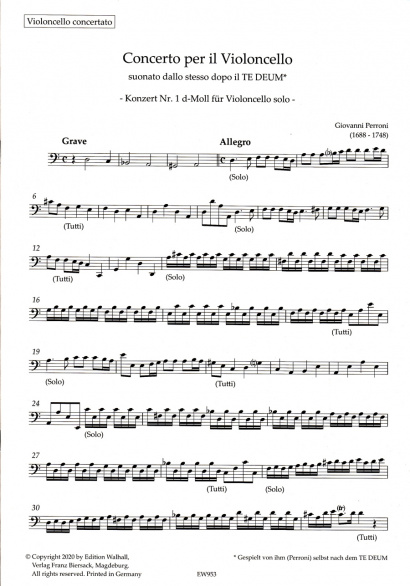 Perroni, Giovanni (1688–1748):<br>Konzert Nr. 1 d-Moll<br>Stimmenset