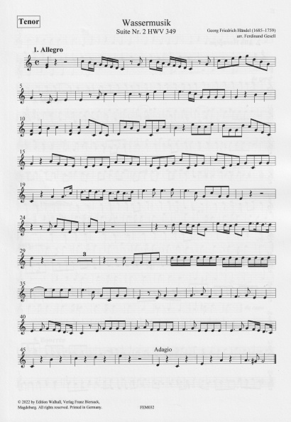Händel, Georg Friedrich (1685–1759): „Wassermusik“ Suite Nr. 2 HWV 349 – Zusatzstimmen