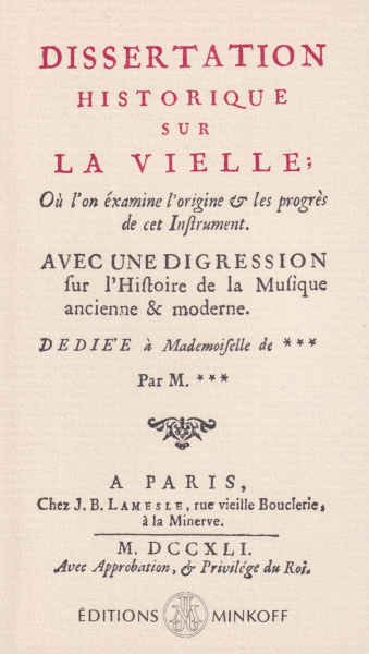 Terrasson, Antoine: Dissertation Historique sur la Vielle