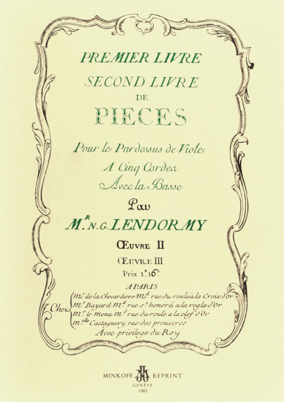 LENDORMY, N.-G. (18th. c.) Premier [-second] livre de pièces