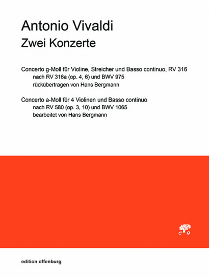 Vivaldi, Antonio (1678–1741): 2 Konzerte RV 316, 580 (B. c.-Stimme (ausgesetzt))