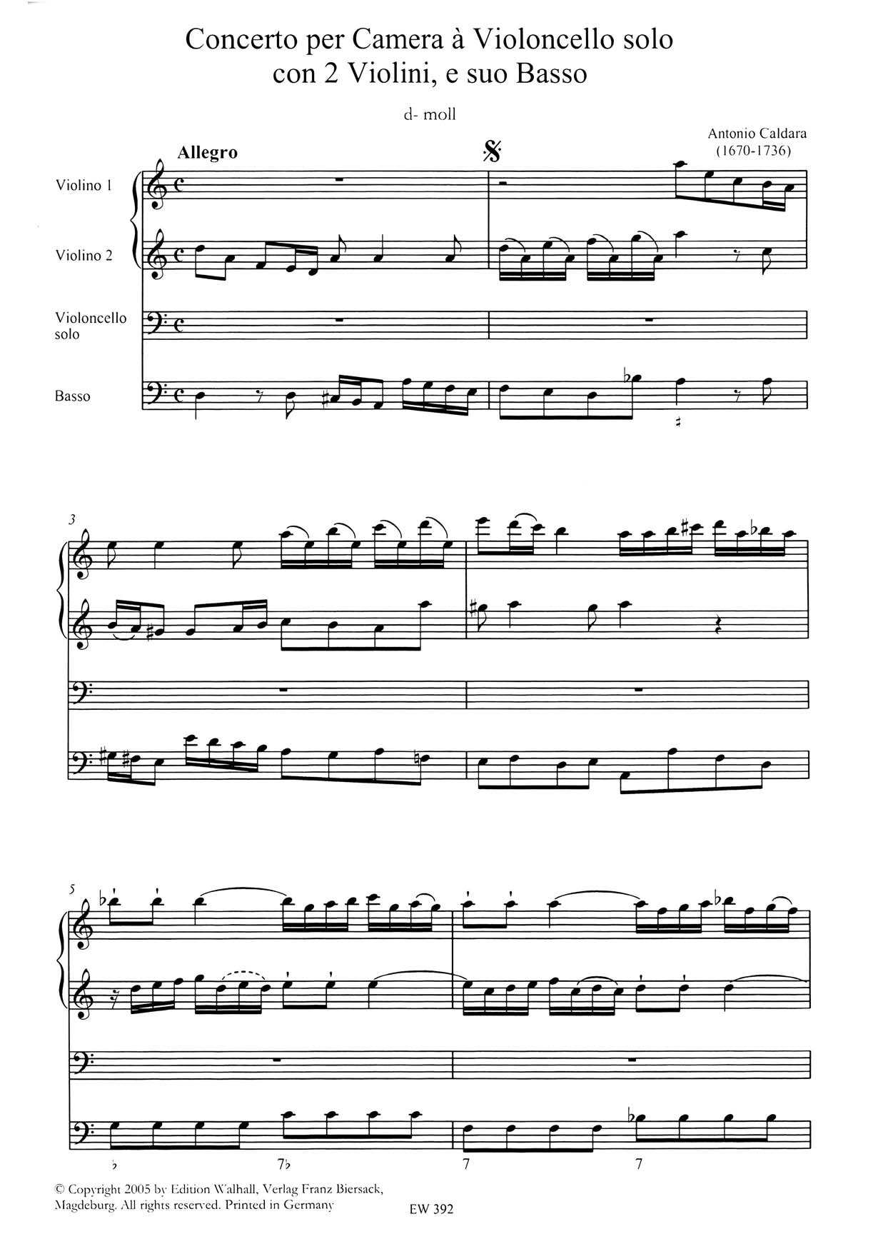 Caldara Antonio 1670 1736 Concerto D Minor Ew392m